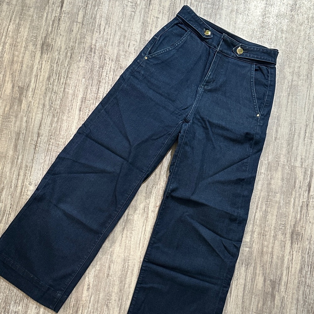 LOFT Wide Leg Crop Dark Blue Denim Jeans